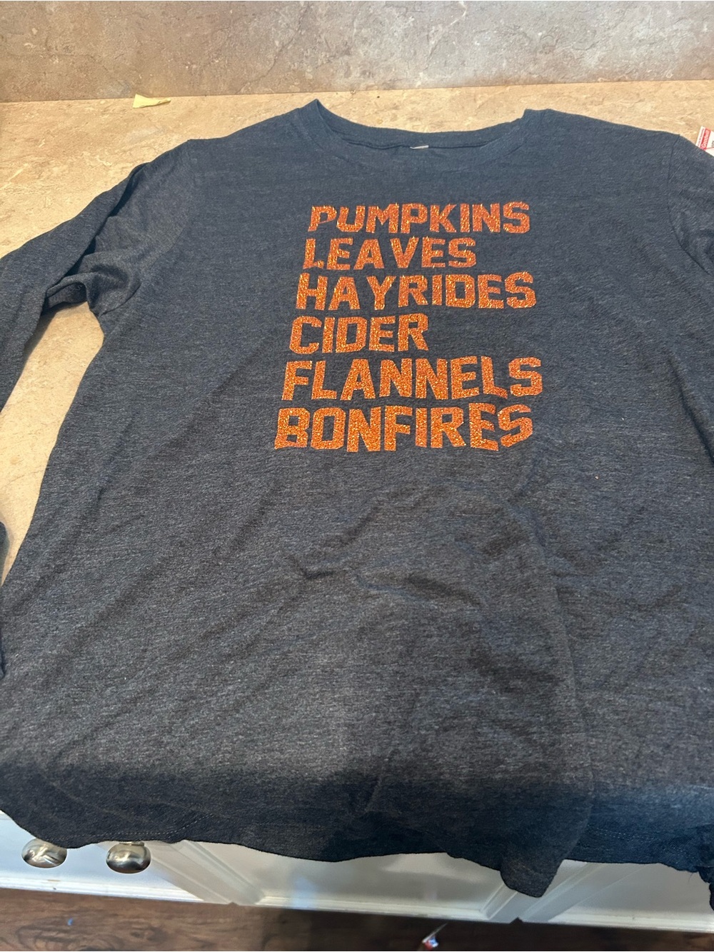 Dark gray Long-Sleeve Fall Graphic Tee - Pumpkin Print size medium